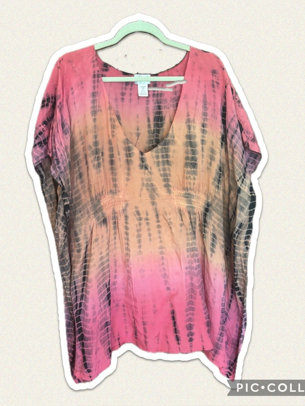 Women's V-Neck Tie-Dye Tunic in Pink and Orange